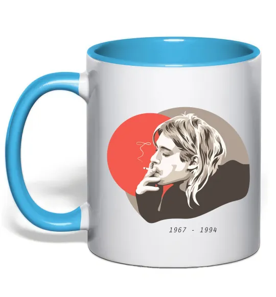 Чашка з кольоровою ручкою Курт Кобейн 1967-1994 Блакитний фото