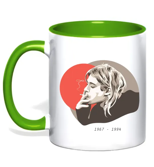 Чашка з кольоровою ручкою Курт Кобейн 1967-1994 Зелений фото