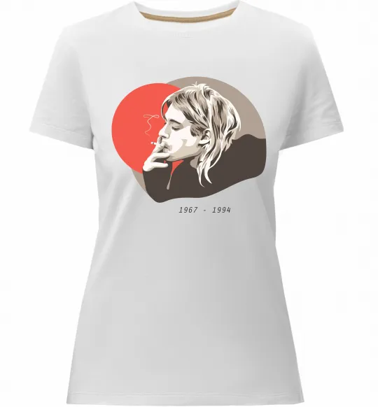 Жіноча преміум футболка Курт Кобейн 1967-1994 Білий фото