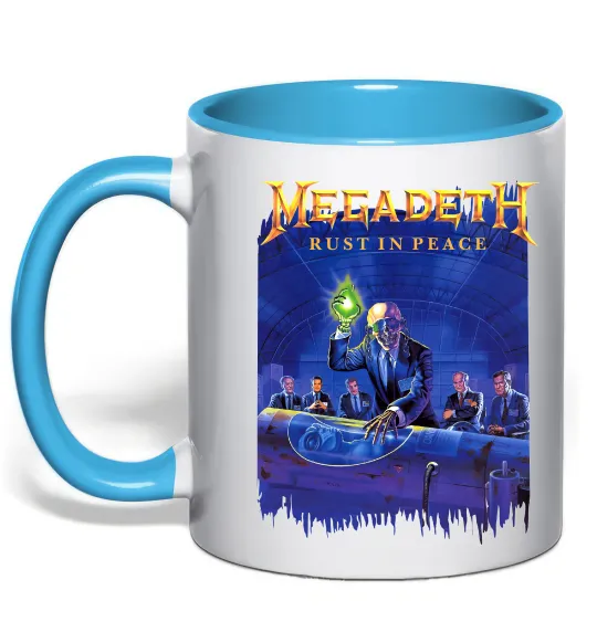 Чашка з кольоровою ручкою Megadeth Rust in peace Блакитний фото