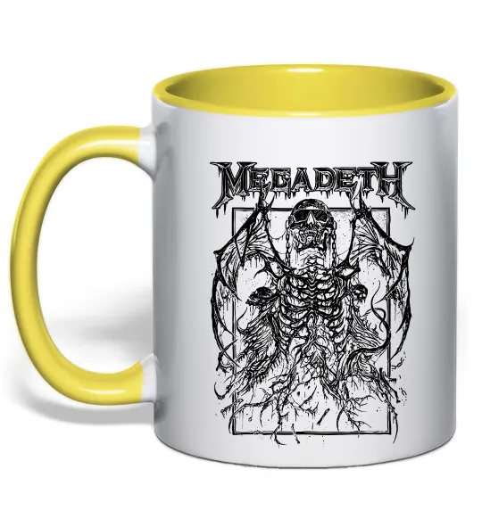 Чашка з кольоровою ручкою Megadeth skeleton Сонячно жовтий фото