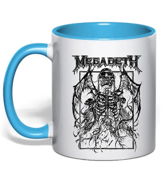 Чашка з кольоровою ручкою Megadeth skeleton Блакитний фото