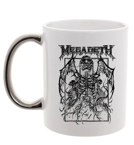 Чашка з кольоровою ручкою Megadeth skeleton Срібло фото