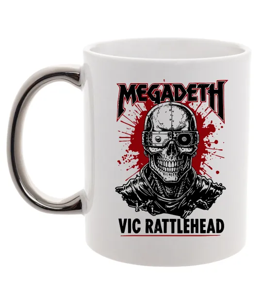 Чашка з кольоровою ручкою Megadeth Vic Rattlehead art Срібло фото