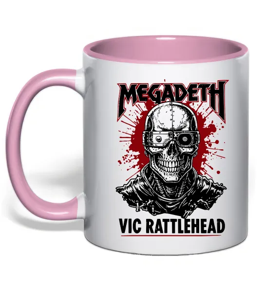 Чашка з кольоровою ручкою Megadeth Vic Rattlehead art Ніжно рожевий фото