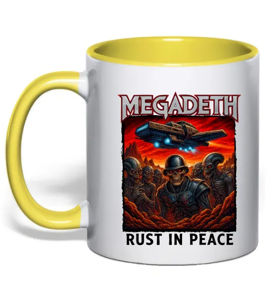 Чашка с цветной ручкой Rust in peace art Megadeth Лимонный фото