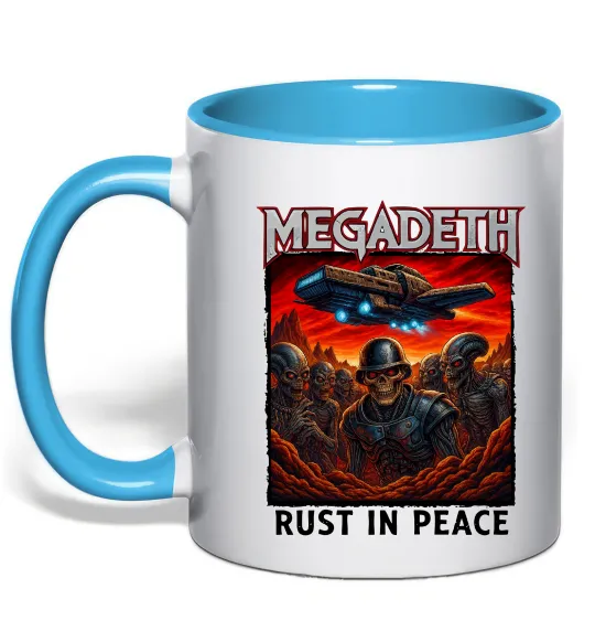 Чашка з кольоровою ручкою Rust in peace art Megadeth Блакитний фото