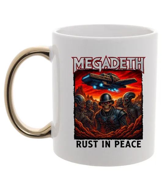 Чашка з кольоровою ручкою Rust in peace art Megadeth Золото фото