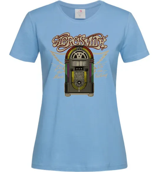 Жіноча футболка Aerosmith let the music do Блакитний фото