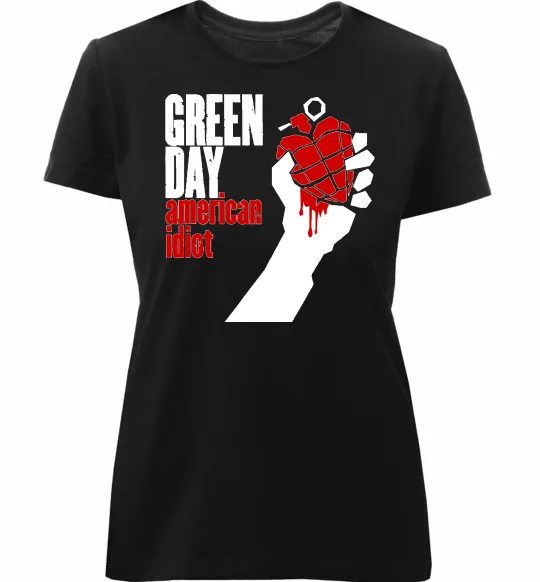 Женская премиум футболка Green day american idiot Черный фото