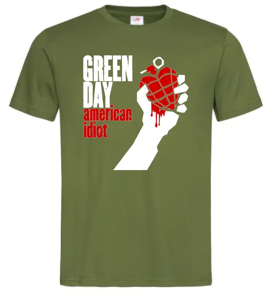Мужская футболка Green day american idiot Оливковый фото