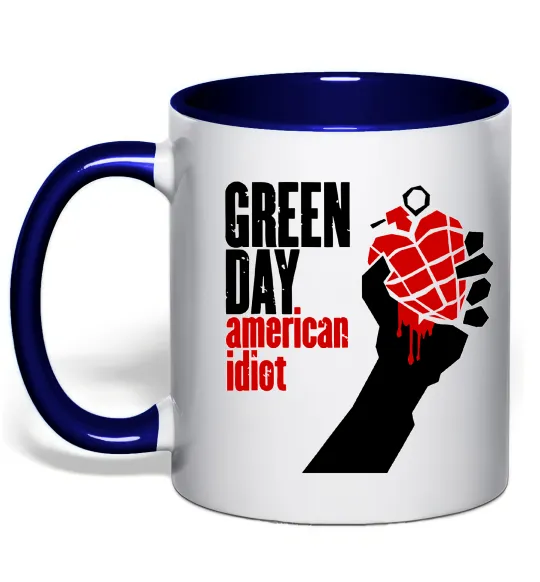Чашка с цветной ручкой Green day american idiot Глубокий темно-синий фото