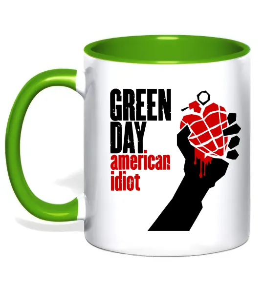 Чашка з кольоровою ручкою Green day american idiot Лаймовий фото