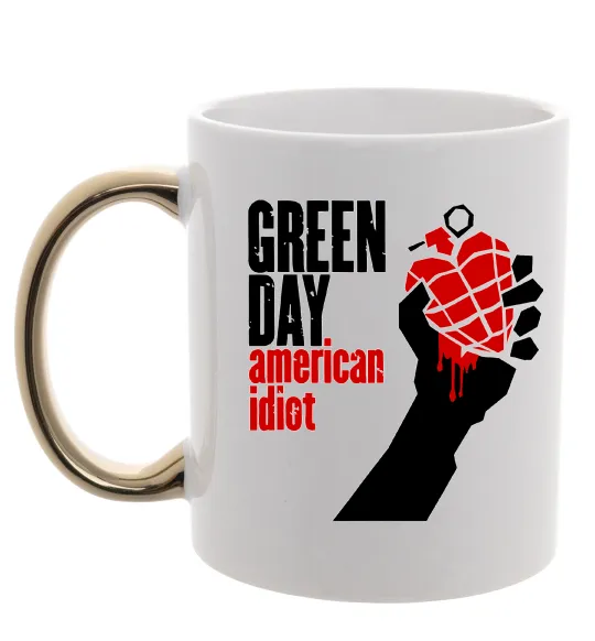 Чашка с цветной ручкой Green day american idiot Золото фото