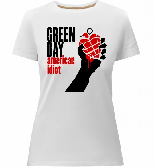 Женская премиум футболка Green day american idiot Белый фото