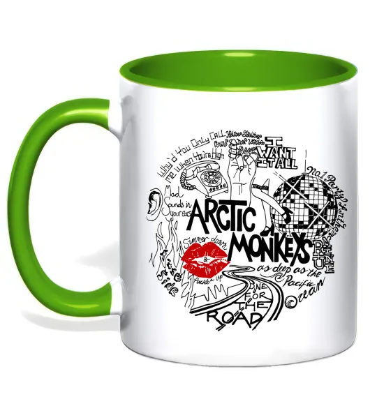 Чашка с цветной ручкой Arctic Monkeys songs Лаймовый фото