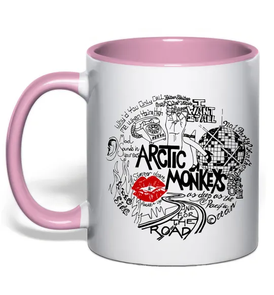 Чашка с цветной ручкой Arctic Monkeys songs Нежно розовый фото