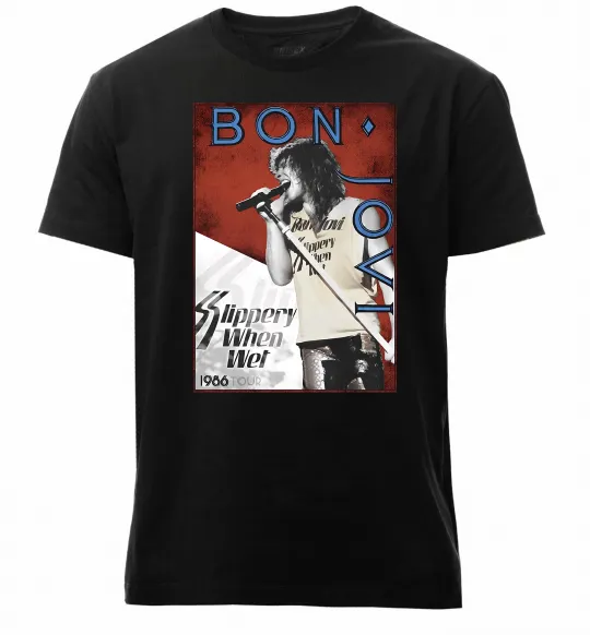 Мужская премиум футболка Bon Jovi 1986 Черный фото