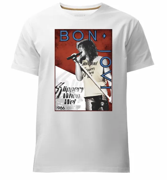 Мужская премиум футболка Bon Jovi 1986 Белый фото