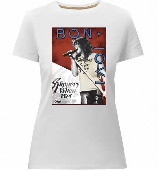Женская премиум футболка Bon Jovi 1986 Белый фото
