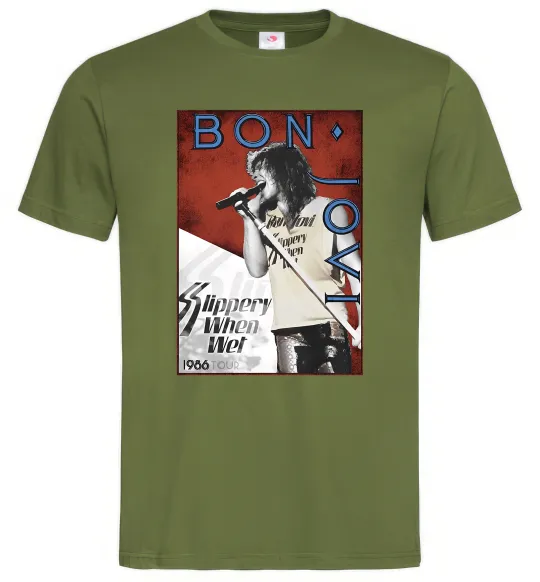 Мужская футболка Bon Jovi 1986 Оливковый фото