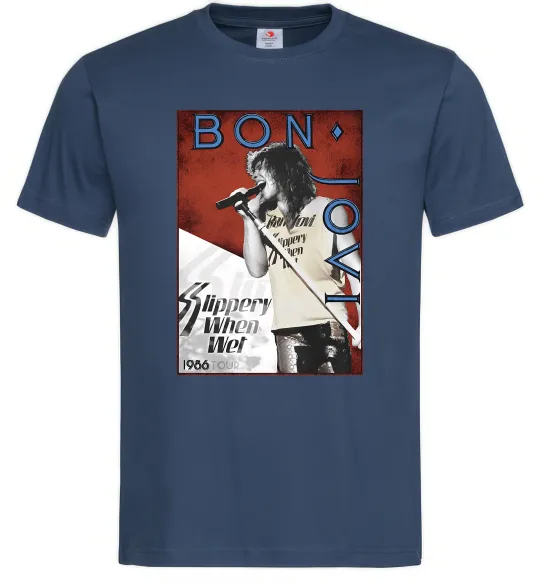 Мужская футболка Bon Jovi 1986 Темно-синий фото