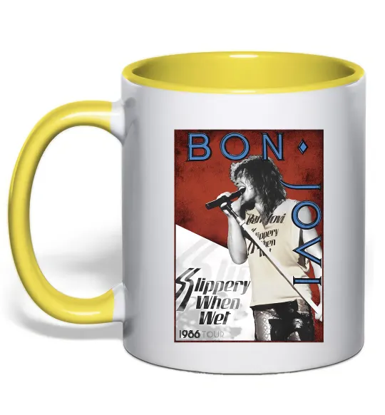 Чашка с цветной ручкой Bon Jovi 1986 Лимонный фото