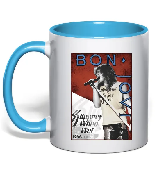 Чашка с цветной ручкой Bon Jovi 1986 Голубой фото