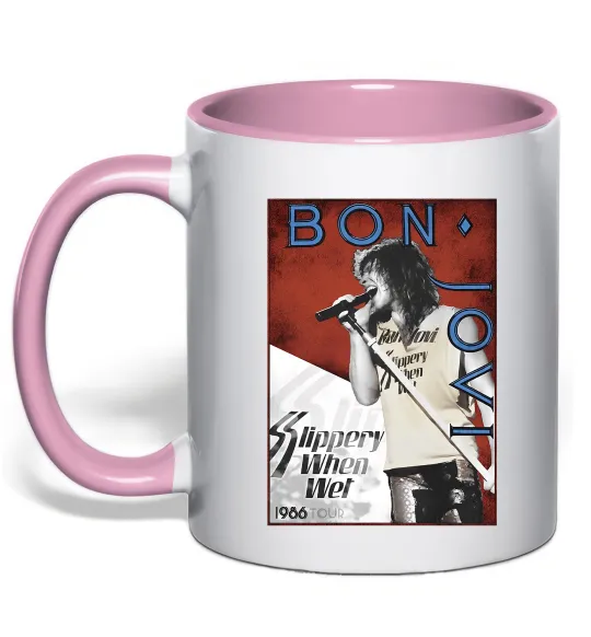 Чашка с цветной ручкой Bon Jovi 1986 Нежно розовый фото