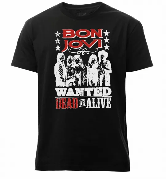 Мужская премиум футболка Bon Jovi Wanted dead or alive Черный фото