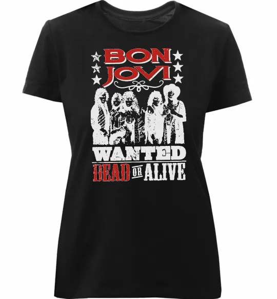 Женская премиум футболка Bon Jovi Wanted dead or alive Черный фото