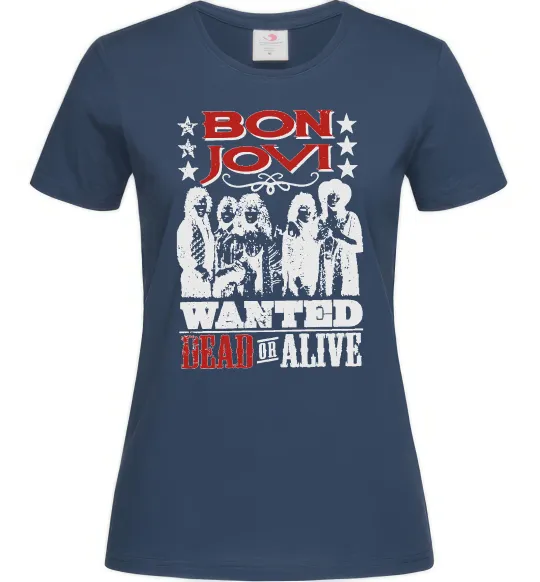 Женская футболка Bon Jovi Wanted dead or alive Темно-синий фото
