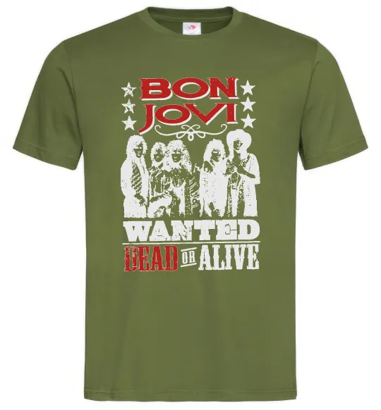 Мужская футболка Bon Jovi Wanted dead or alive Оливковый фото