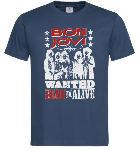 Мужская футболка Bon Jovi Wanted dead or alive Темно-синий фото