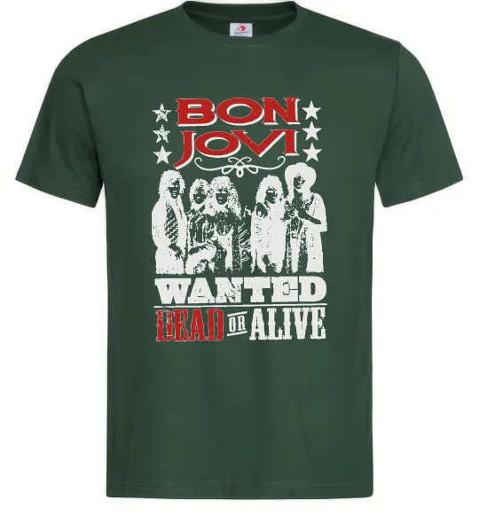 Мужская футболка Bon Jovi Wanted dead or alive Темно-зеленый фото