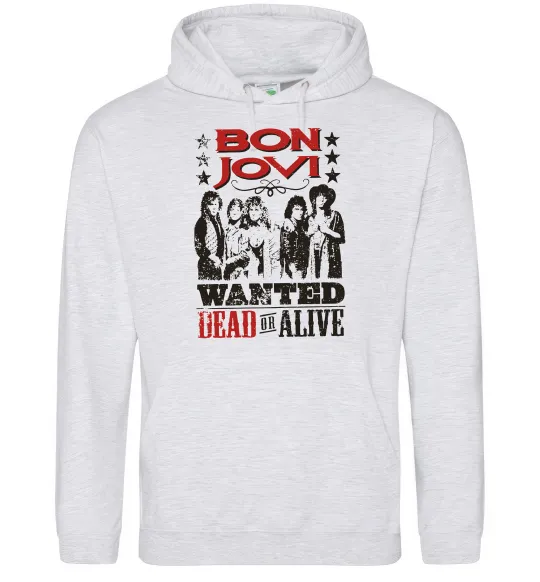 Женская толстовка (худи) Bon Jovi Wanted dead or alive Серый меланж фото