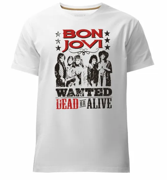 Мужская премиум футболка Bon Jovi Wanted dead or alive Белый фото