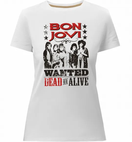 Женская премиум футболка Bon Jovi Wanted dead or alive Белый фото