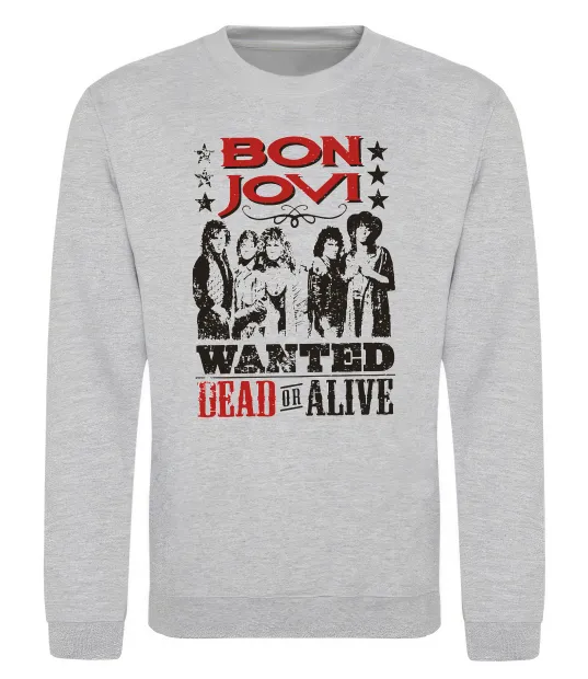 Свитшот Bon Jovi Wanted dead or alive Серый меланж фото