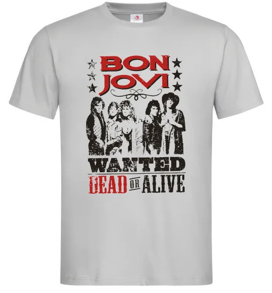 Мужская футболка Bon Jovi Wanted dead or alive Серый фото