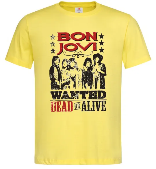Мужская футболка Bon Jovi Wanted dead or alive Лимонный фото
