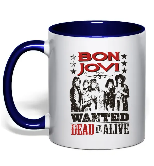 Чашка с цветной ручкой Bon Jovi Wanted dead or alive Глубокий темно-синий фото