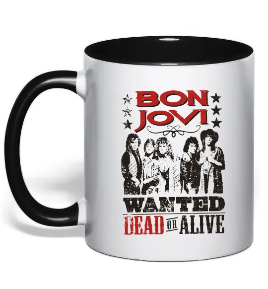 Чашка с цветной ручкой Bon Jovi Wanted dead or alive Черный фото