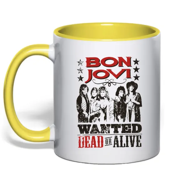Чашка с цветной ручкой Bon Jovi Wanted dead or alive Лимонный фото
