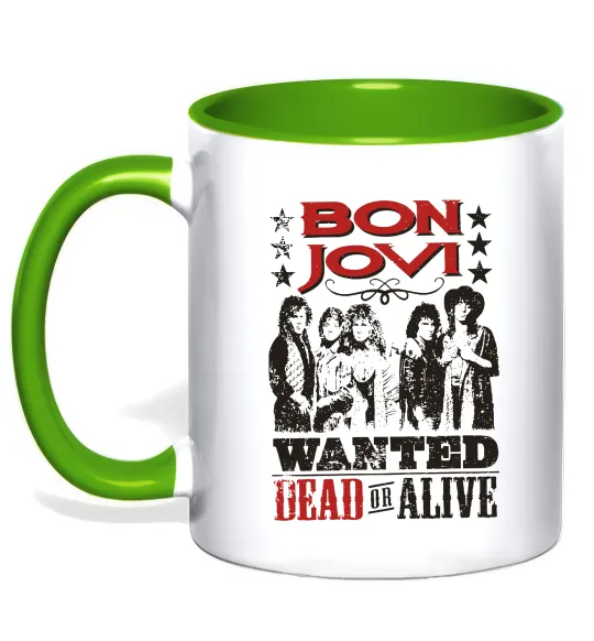 Чашка с цветной ручкой Bon Jovi Wanted dead or alive Лаймовый фото