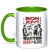 Чашка с цветной ручкой Bon Jovi Wanted dead or alive Лаймовый фото