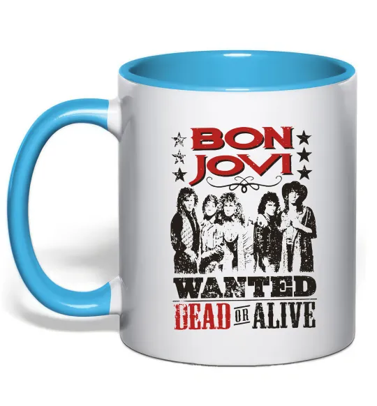 Чашка с цветной ручкой Bon Jovi Wanted dead or alive Голубой фото