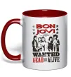 Чашка с цветной ручкой Bon Jovi Wanted dead or alive Красный фото