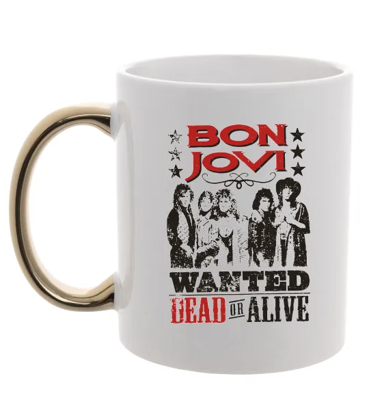 Чашка с цветной ручкой Bon Jovi Wanted dead or alive Золото фото