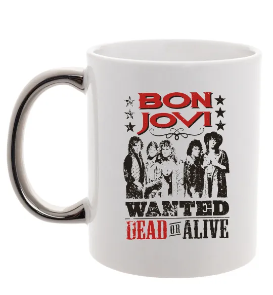 Чашка с цветной ручкой Bon Jovi Wanted dead or alive Серебро фото